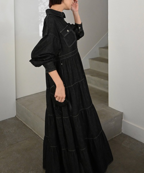 Healthy denim(ヘルシーデニム)の「【Healthy Denim × WILLFULLY】"Aphrodite" tiered denim shirt OP(ワンピース・レディース・ブラック・FREE/L)」の10枚目の写真