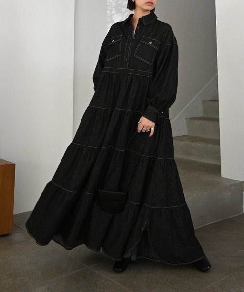 Healthy denim(ヘルシーデニム)の「【Healthy Denim × WILLFULLY】"Aphrodite" tiered denim shirt OP(ワンピース・レディース・ブラック・FREE/L)」の12枚目の写真