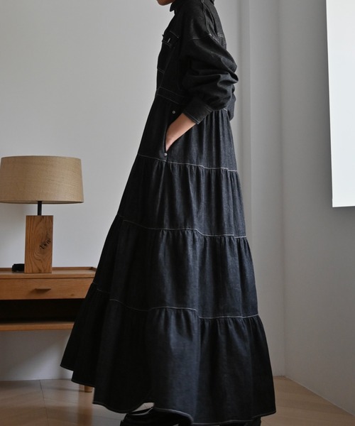 Healthy denim(ヘルシーデニム)の「【Healthy Denim × WILLFULLY】"Aphrodite" tiered denim shirt OP(ワンピース・レディース・ブラック・FREE/L)」の13枚目の写真