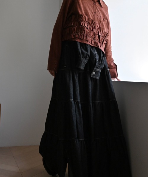 Healthy denim(ヘルシーデニム)の「【Healthy Denim × WILLFULLY】"Aphrodite" tiered denim shirt OP(ワンピース・レディース・ブラック・FREE/L)」の15枚目の写真