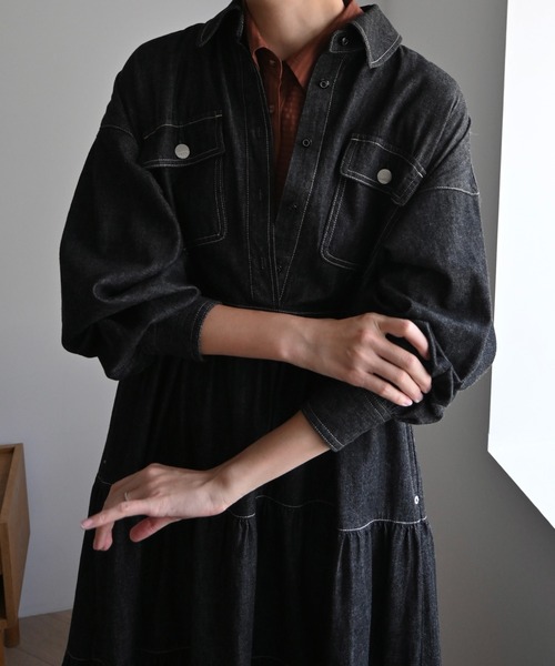 Healthy denim(ヘルシーデニム)の「【Healthy Denim × WILLFULLY】"Aphrodite" tiered denim shirt OP(ワンピース・レディース・ブラック・FREE/L)」の16枚目の写真