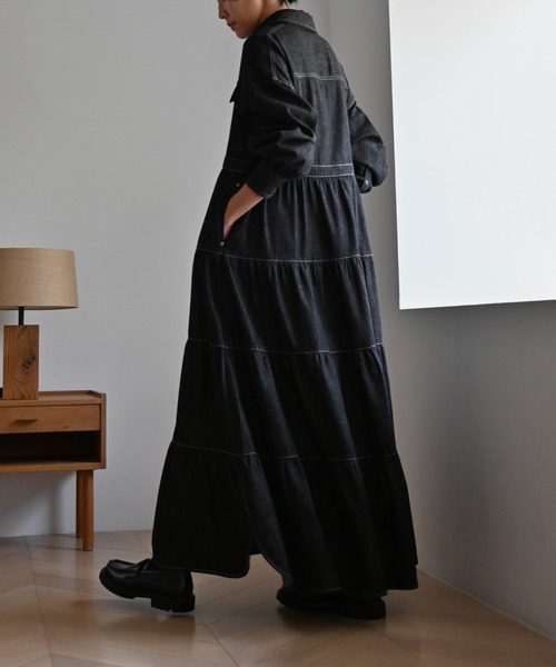 Healthy denim(ヘルシーデニム)の「【Healthy Denim × WILLFULLY】"Aphrodite" tiered denim shirt OP(ワンピース・レディース・ブラック・FREE/L)」の18枚目の写真
