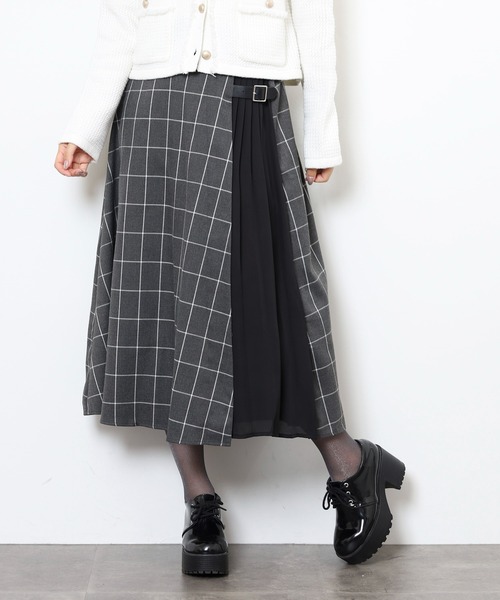 Nohea(ノヘア)の「nohea チェックプリール切替スカート(スカート・レディース・ブラック/グレー・M/L)」の2枚目の写真