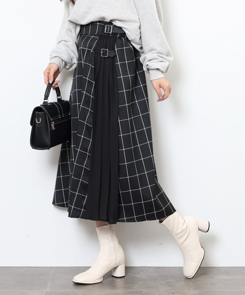 Nohea(ノヘア)の「nohea チェックプリール切替スカート(スカート・レディース・ブラック/グレー・M/L)」の3枚目の写真