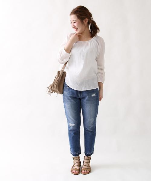 coen（コーエン）の「【Market】楊柳レースブラウス（シャツ/ブラウス・レディース・ベージュ/ホワイト・MEDIUM/LARGE）」の5枚目の写真