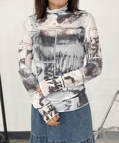 CRB（シーアールビー）の「シアーメローロンT（Tシャツ/カットソー・レディース・パープル/オフホワイト/ライム/ブルー/ブラック/ホワイト×ブラック・F）」の2枚目の写真