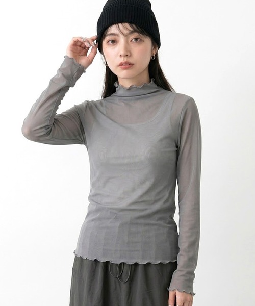 CRB(シーアールビー)の「シアーメローロンT(Tシャツ/カットソー・レディース・パープル/オフホワイト/ライム/ブルー/ブラック/ホワイト×ブラック/グレー・F)」の5枚目の写真