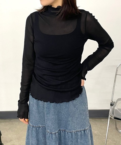 CRB（シーアールビー）の「シアーメローロンT（Tシャツ/カットソー・レディース・パープル/オフホワイト/ライム/ブルー/ブラック/ホワイト×ブラック・F）」の3枚目の写真