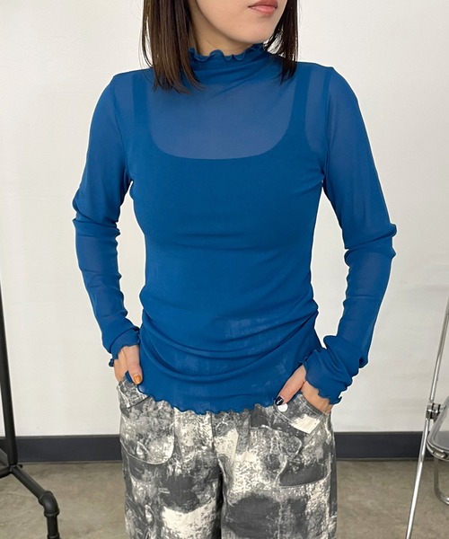 CRB（シーアールビー）の「シアーメローロンT（Tシャツ/カットソー・レディース・パープル/オフホワイト/ライム/ブルー/ブラック/ホワイト×ブラック・F）」の9枚目の写真