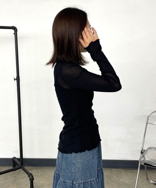 CRB（シーアールビー）の「シアーメローロンT（Tシャツ/カットソー・レディース・パープル/オフホワイト/ライム/ブルー/ブラック/ホワイト×ブラック・F）」の20枚目の写真