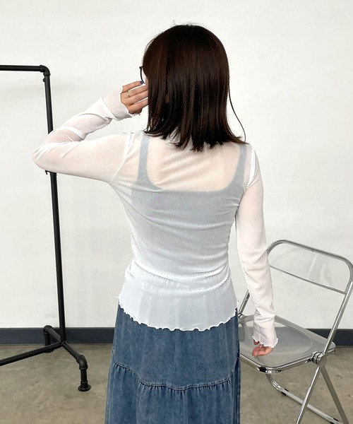 CRB（シーアールビー）の「シアーメローロンT（Tシャツ/カットソー・レディース・パープル/オフホワイト/ライム/ブルー/ブラック/ホワイト×ブラック・F）」の7枚目の写真