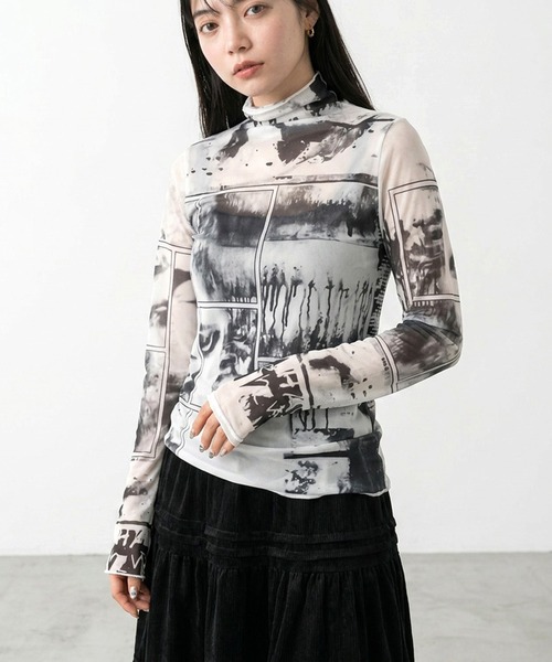 CRB(シーアールビー)の「シアーメローロンT(Tシャツ/カットソー・レディース・パープル/オフホワイト/ライム/ブルー/ブラック/ホワイト×ブラック・F)」の9枚目の写真