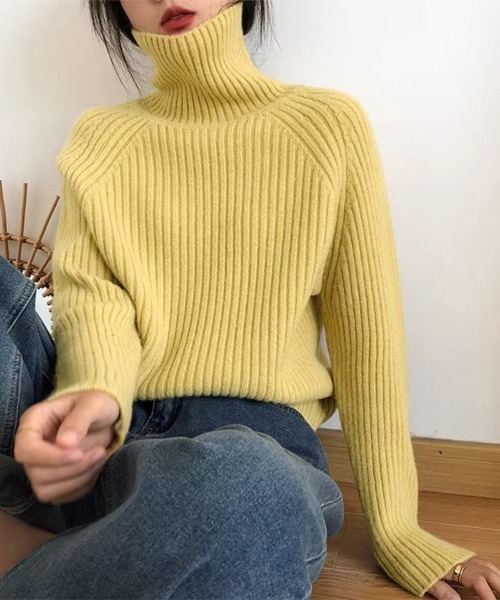 ONEP STAR(ワンピスター)の「厚手リブ編みハイネックニット(ニット/セーター・レディース・テラコッタ/パープル/ネイビー/イエロー/オフホワイト/ブルー・FREE)」の10枚目の写真