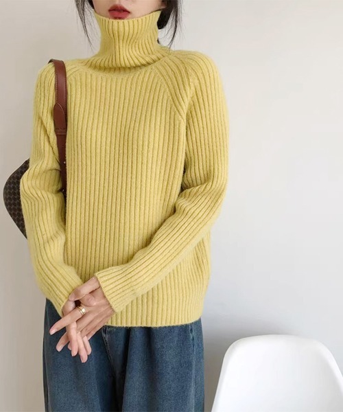 ONEP STAR(ワンピスター)の「厚手リブ編みハイネックニット(ニット/セーター・レディース・テラコッタ/パープル/ネイビー/イエロー/オフホワイト/ブルー・FREE)」の18枚目の写真
