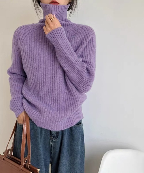 ONEP STAR(ワンピスター)の「厚手リブ編みハイネックニット(ニット/セーター・レディース・テラコッタ/パープル/ネイビー/イエロー/オフホワイト/ブルー・FREE)」の15枚目の写真