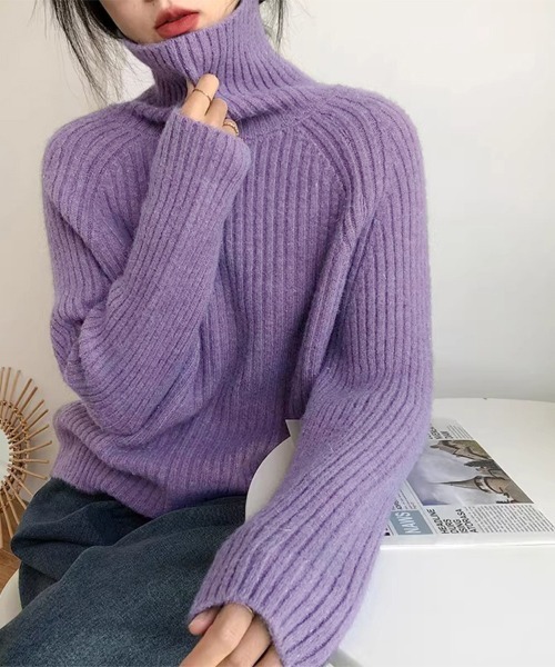 セール】厚手リブ編みハイネックニット（ニット/セーター）｜ONEP STAR