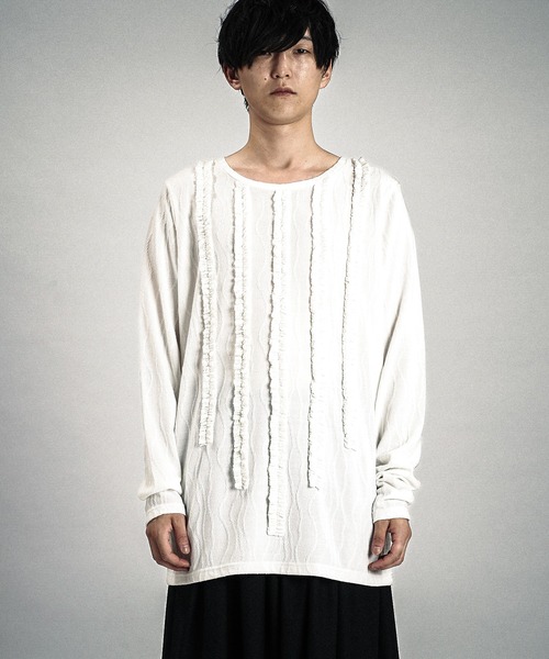 NO ID.（ノーアイディ）の「【NO ID.】Rope Jacquard Frill Pullover / ロープ ジャカード フリル プルオーバー（Tシャツ/カットソー・メンズ・ホワイト/ブラック・1/2）」の18枚目の写真