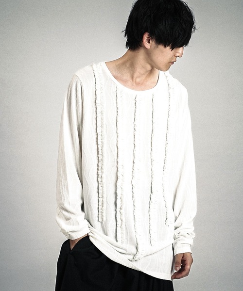 NO ID.（ノーアイディ）の「【NO ID.】Rope Jacquard Frill Pullover / ロープ ジャカード フリル プルオーバー（Tシャツ/カットソー・メンズ・ホワイト/ブラック・1/2）」の21枚目の写真