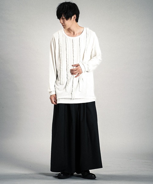 NO ID.（ノーアイディ）の「【NO ID.】Rope Jacquard Frill Pullover / ロープ ジャカード フリル プルオーバー（Tシャツ/カットソー・メンズ・ホワイト/ブラック・1/2）」の22枚目の写真