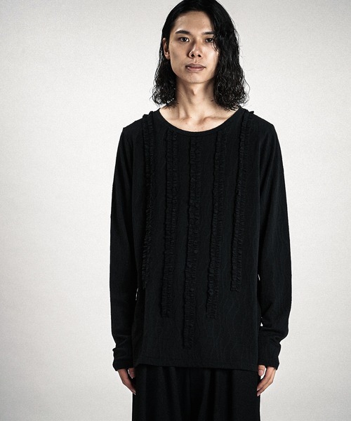 NO ID.（ノーアイディ）の「【NO ID.】Rope Jacquard Frill Pullover / ロープ ジャカード フリル プルオーバー（Tシャツ/カットソー・メンズ・ホワイト/ブラック・1/2）」の13枚目の写真