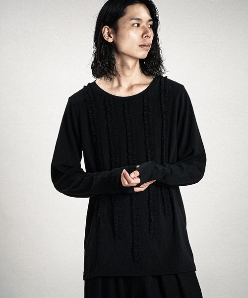 NO ID.（ノーアイディ）の「【NO ID.】Rope Jacquard Frill Pullover / ロープ ジャカード フリル プルオーバー（Tシャツ/カットソー・メンズ・ホワイト/ブラック・1/2）」の14枚目の写真