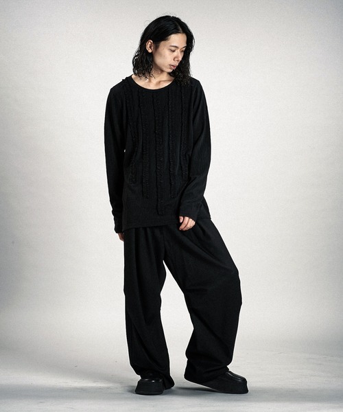 NO ID.（ノーアイディ）の「【NO ID.】Rope Jacquard Frill Pullover / ロープ ジャカード フリル プルオーバー（Tシャツ/カットソー・メンズ・ホワイト/ブラック・1/2）」の16枚目の写真