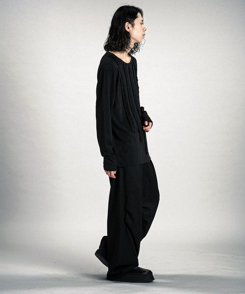 NO ID.（ノーアイディ）の「【NO ID.】Rope Jacquard Frill Pullover / ロープ ジャカード フリル プルオーバー（Tシャツ/カットソー・メンズ・ホワイト/ブラック・1/2）」の6枚目の写真