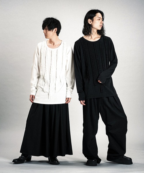 NO ID.（ノーアイディ）の「【NO ID.】Rope Jacquard Frill Pullover / ロープ ジャカード フリル プルオーバー（Tシャツ/カットソー・メンズ・ホワイト/ブラック・1/2）」の8枚目の写真