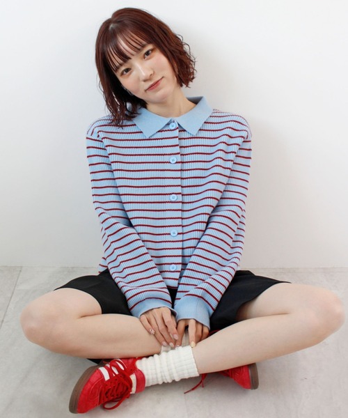 ABYS(アビス)の「《26SS 新色追加》襟付きボーダーニット(ニット/セーター・レディース・ネイビー/ブラウン/レッド/グレー/アイボリー/イエロー/ブルー・FREE)」の5枚目の写真