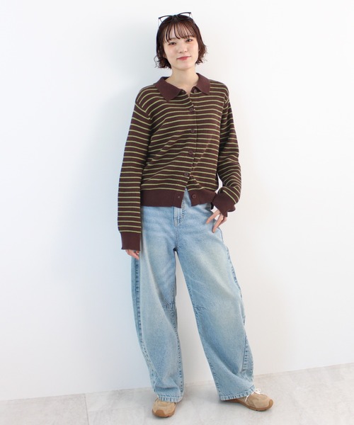 ABYS(アビス)の「《26SS 新色追加》襟付きボーダーニット(ニット/セーター・レディース・ネイビー/ブラウン/レッド/グレー/アイボリー/イエロー/ブルー・FREE)」の22枚目の写真