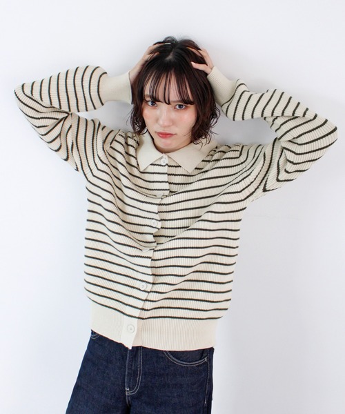 26SS 新色追加》襟付きボーダーニット（ニット/セーター）｜ABYS