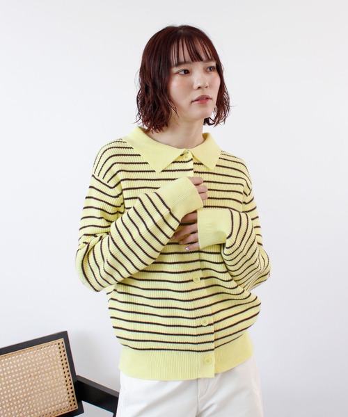 ABYS(アビス)の「《26SS 新色追加》襟付きボーダーニット(ニット/セーター・レディース・ネイビー/ブラウン/レッド/グレー/アイボリー/イエロー/ブルー・FREE)」の20枚目の写真