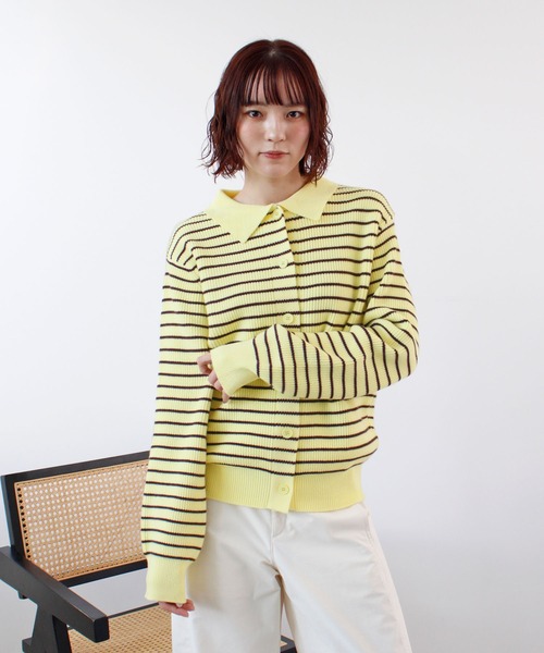 ABYS(アビス)の「《26SS 新色追加》襟付きボーダーニット(ニット/セーター・レディース・ネイビー/ブラウン/レッド/グレー/アイボリー/イエロー/ブルー・FREE)」の21枚目の写真