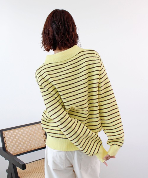 ABYS(アビス)の「《26SS 新色追加》襟付きボーダーニット(ニット/セーター・レディース・ネイビー/ブラウン/レッド/グレー/アイボリー/イエロー/ブルー・FREE)」の17枚目の写真