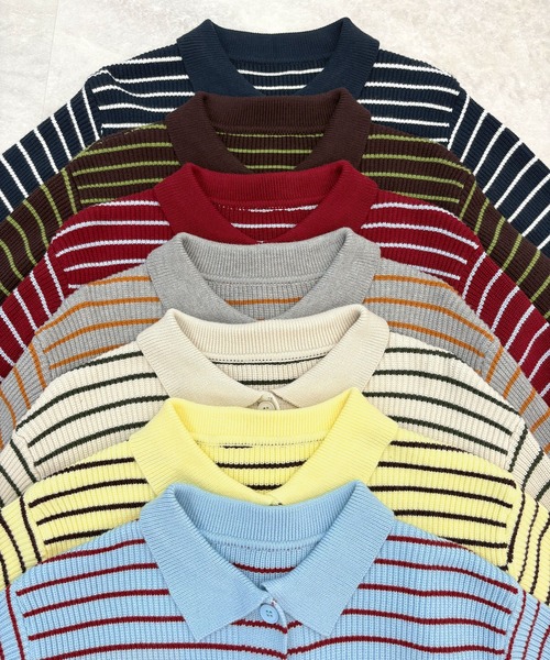 ABYS(アビス)の「《26SS 新色追加》襟付きボーダーニット(ニット/セーター・レディース・ネイビー/ブラウン/レッド/グレー/アイボリー/イエロー/ブルー・FREE)」の10枚目の写真