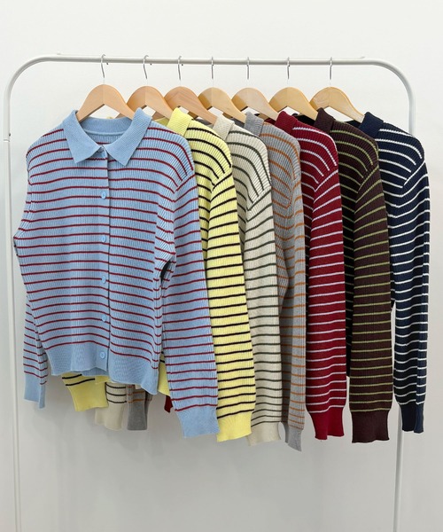 ABYS(アビス)の「《26SS 新色追加》襟付きボーダーニット(ニット/セーター・レディース・ネイビー/ブラウン/レッド/グレー/アイボリー/イエロー/ブルー・FREE)」の8枚目の写真
