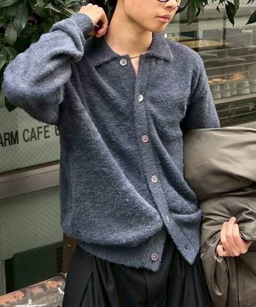 Chikashitsu +】hairy button cardigan / 【チカシツプラス】ヘアリー