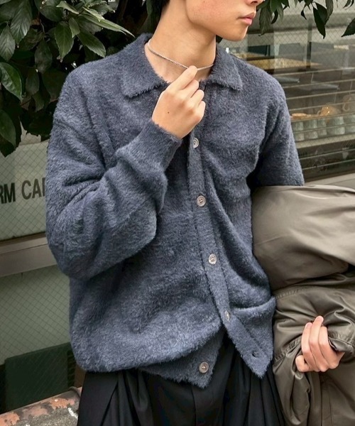 Chikashitsu +】hairy button cardigan / 【チカシツプラス】ヘアリー
