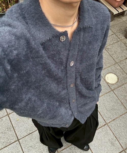 Chikashitsu +（チカシツプラス）の「【Chikashitsu +】hairy button cardigan / 【チカシツプラス】ヘアリーボタンカーディガン <着用動画あり>（カーディガン/ボレロ・メンズ・ブラック/アイボリー/ネイビー/ベージュ/カーキ・ONE SIZE）」の21枚目の写真