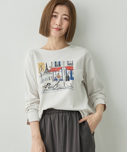 Petit Honfleur（プチオンフルール）の「パリプリントロンT【イワイリナコラボ・綿100%】（Tシャツ/カットソー・レディース・グレー/ネイビー・M/L）」の2枚目の写真