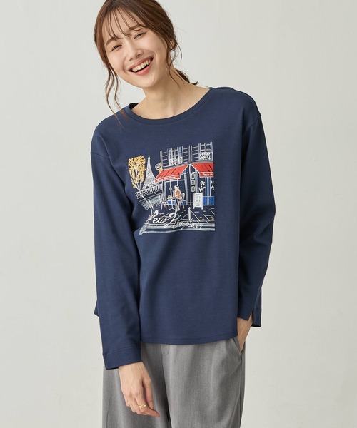 Petit Honfleur（プチオンフルール）の「パリプリントロンT【イワイリナコラボ・綿100%】（Tシャツ/カットソー・レディース・グレー/ネイビー・M/L）」の12枚目の写真