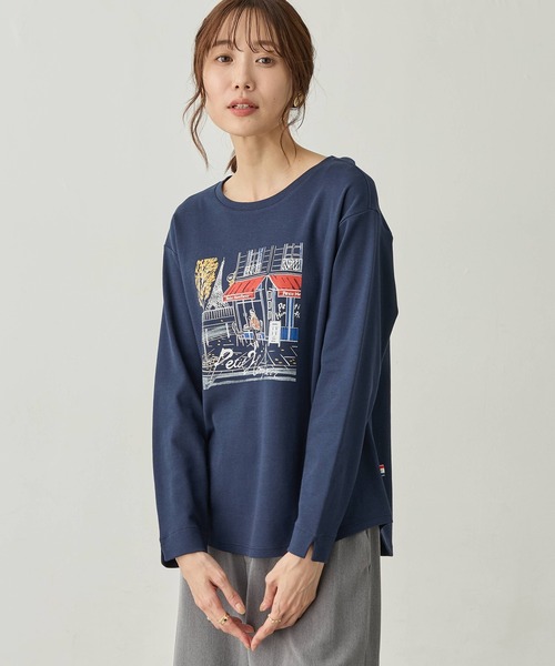 Petit Honfleur（プチオンフルール）の「パリプリントロンT【イワイリナコラボ・綿100%】（Tシャツ/カットソー・レディース・グレー/ネイビー・M/L）」の13枚目の写真