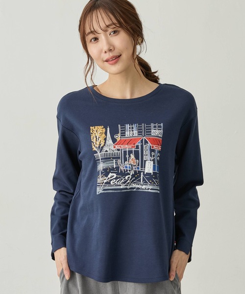Petit Honfleur（プチオンフルール）の「パリプリントロンT【イワイリナコラボ・綿100%】（Tシャツ/カットソー・レディース・グレー/ネイビー・M/L）」の14枚目の写真