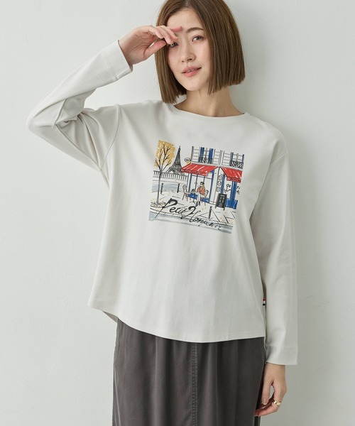 Petit Honfleur（プチオンフルール）の「パリプリントロンT【イワイリナコラボ・綿100%】（Tシャツ/カットソー・レディース・グレー/ネイビー・M/L）」の17枚目の写真