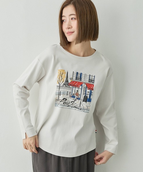 Petit Honfleur（プチオンフルール）の「パリプリントロンT【イワイリナコラボ・綿100%】（Tシャツ/カットソー・レディース・グレー/ネイビー・M/L）」の18枚目の写真