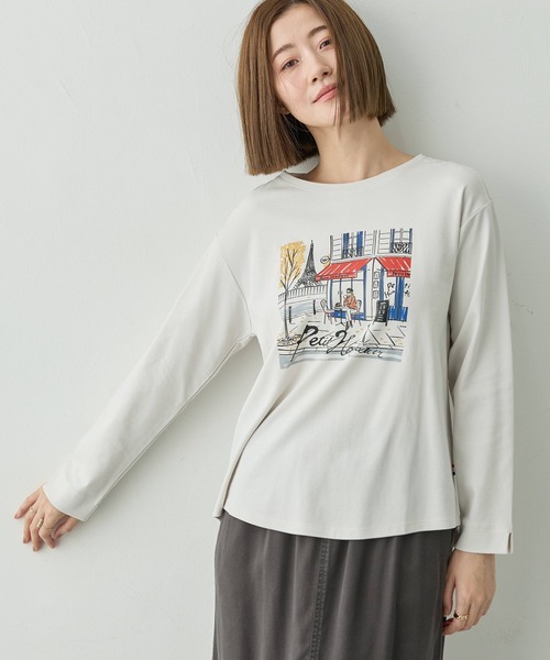 Petit Honfleur（プチオンフルール）の「パリプリントロンT【イワイリナコラボ・綿100%】（Tシャツ/カットソー・レディース・グレー/ネイビー・M/L）」の19枚目の写真