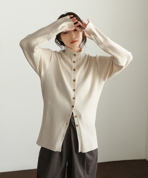 Et】Button Design High-Neck Rib Knit Cardigan(カーディガン/ボレロ Et】Button Design High-Neck Rib Knit Cardigan(カーディガン/ボレロ