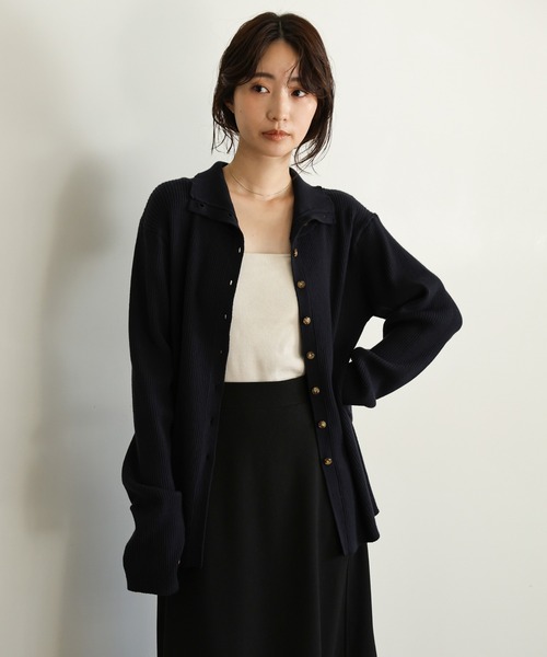 select MOCA Et（セレクトモカエト）の「【Et】Button Design High-Neck Rib Knit Cardigan（カーディガン/ボレロ・レディース・ネイビー/ライトベージュ/ブラック・FREE）」の2枚目の写真