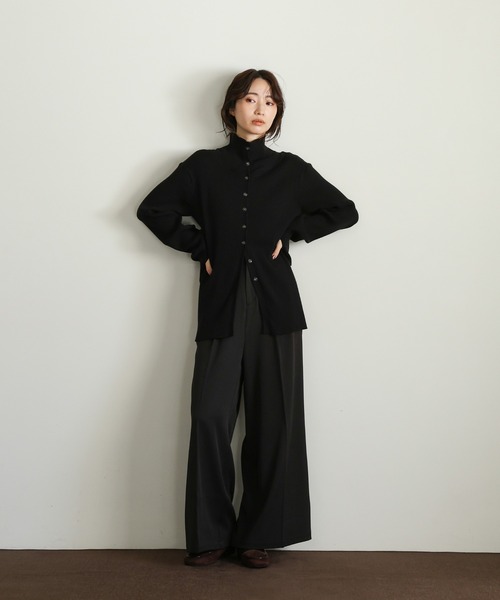 select MOCA Et（セレクトモカエト）の「【Et】Button Design High-Neck Rib Knit Cardigan（カーディガン/ボレロ・レディース・ネイビー/ライトベージュ/ブラック・FREE）」の6枚目の写真