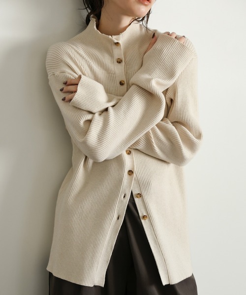 select MOCA Et（セレクトモカエト）の「【Et】Button Design High-Neck Rib Knit Cardigan（カーディガン/ボレロ・レディース・ネイビー/ライトベージュ/ブラック・FREE）」の7枚目の写真